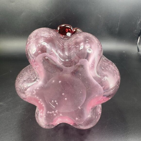 Large Art Glass Vase Vessel Pink Flower Shape Vas With Air Bubbles All Over Vase - Picture 8 of 16